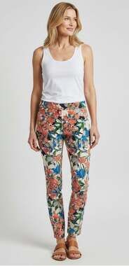 Chicos Womens Size 4 Reg Pull On Jeggings Ankle Jeans Tropical Floral Print